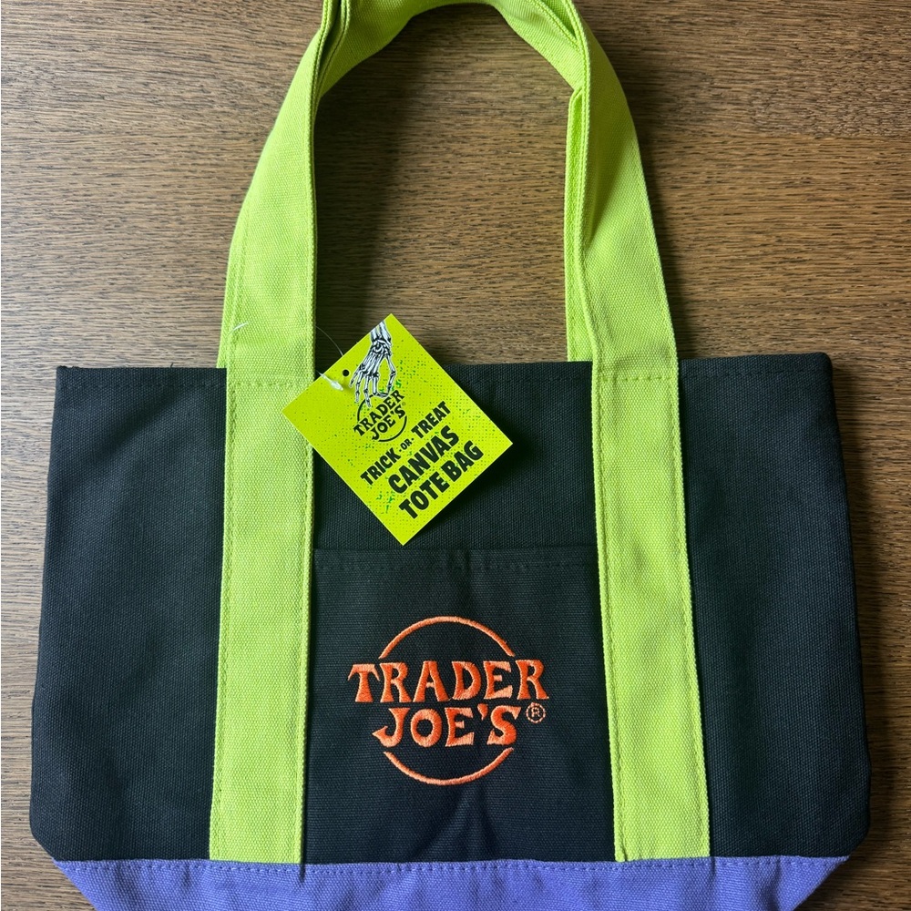 Trader Joe's Black and Purple Canvas Tote Bag